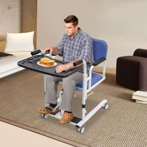 Hydraulic Patient Lift Transfer Chair, 330lbs Height Adjustable Transport Wheelchair Shower Chair 180° Split Seat Patient Lifter