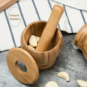 Premium Bamboo Garlic Mortar and Pestle